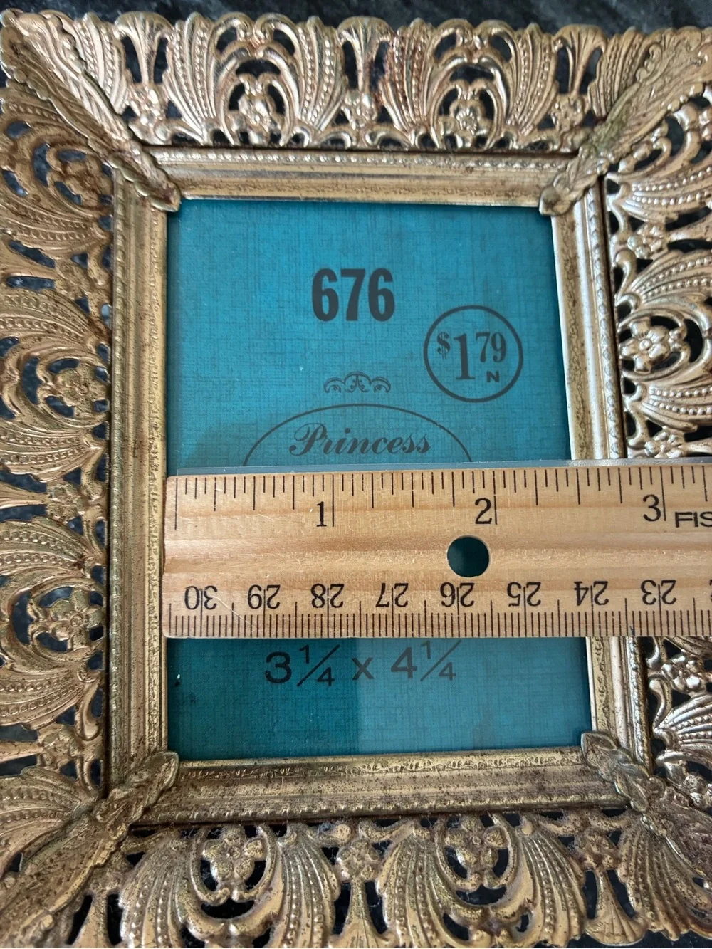 Vintage Metal Photo Frame Filigree Ornate Gold Brass Tone 3.25